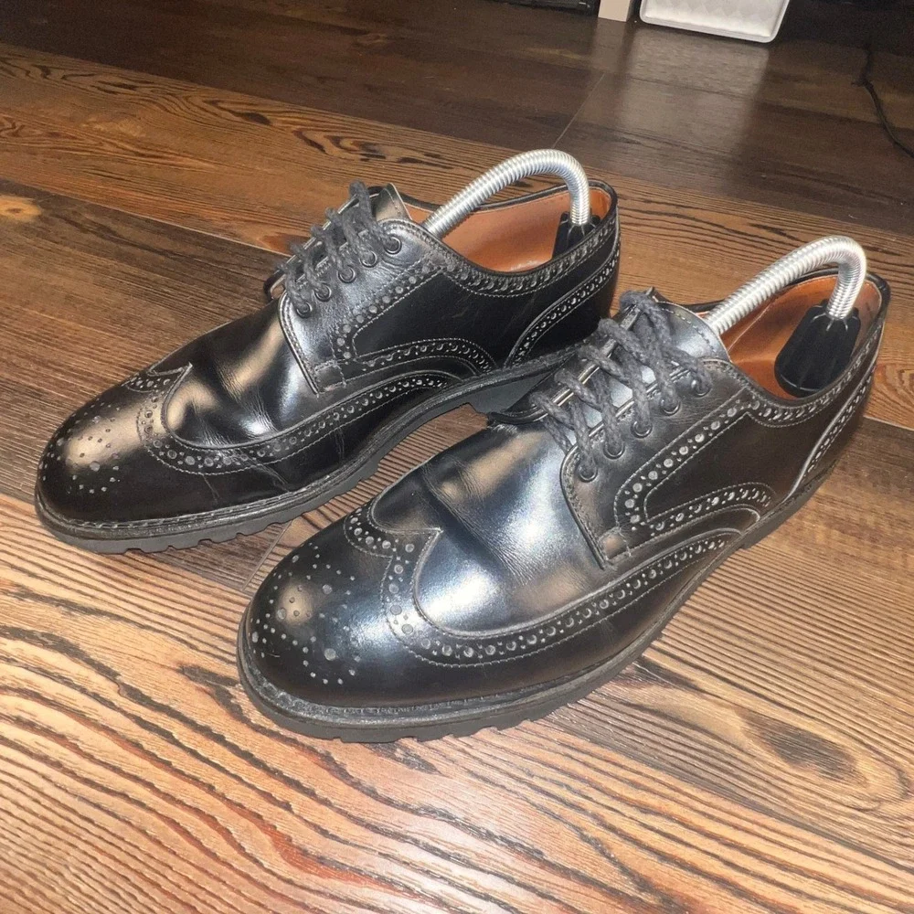 Allen Edmonds Tate Wingtip Derby Black Leather‎ Lug Sole Shoes Men's 8.5 3E 3037
